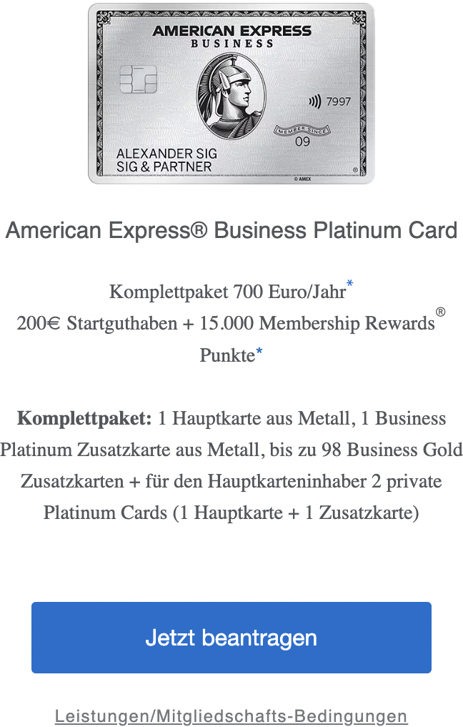 Die American Express Business Platinum Card wird vorgestellt.