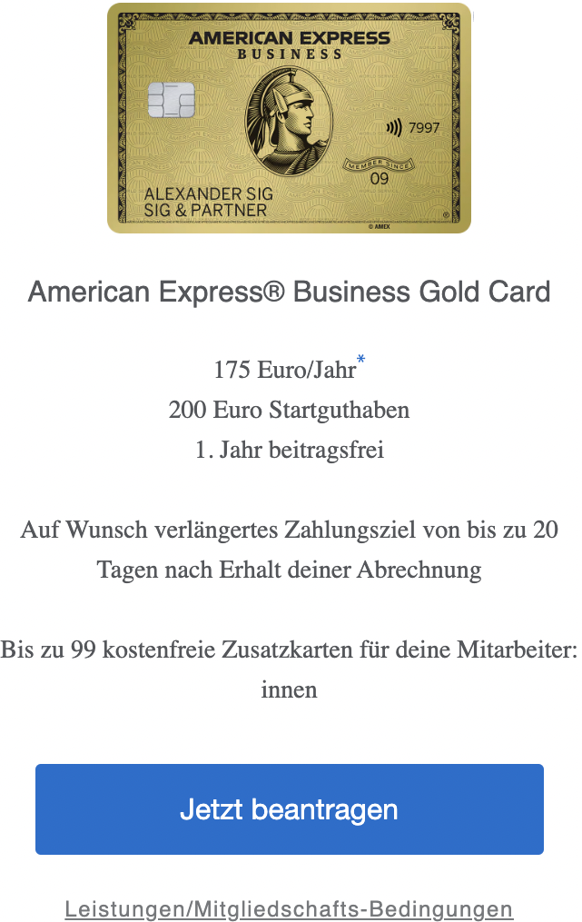 Die American Express Business Gold Card wird vorgestellt.