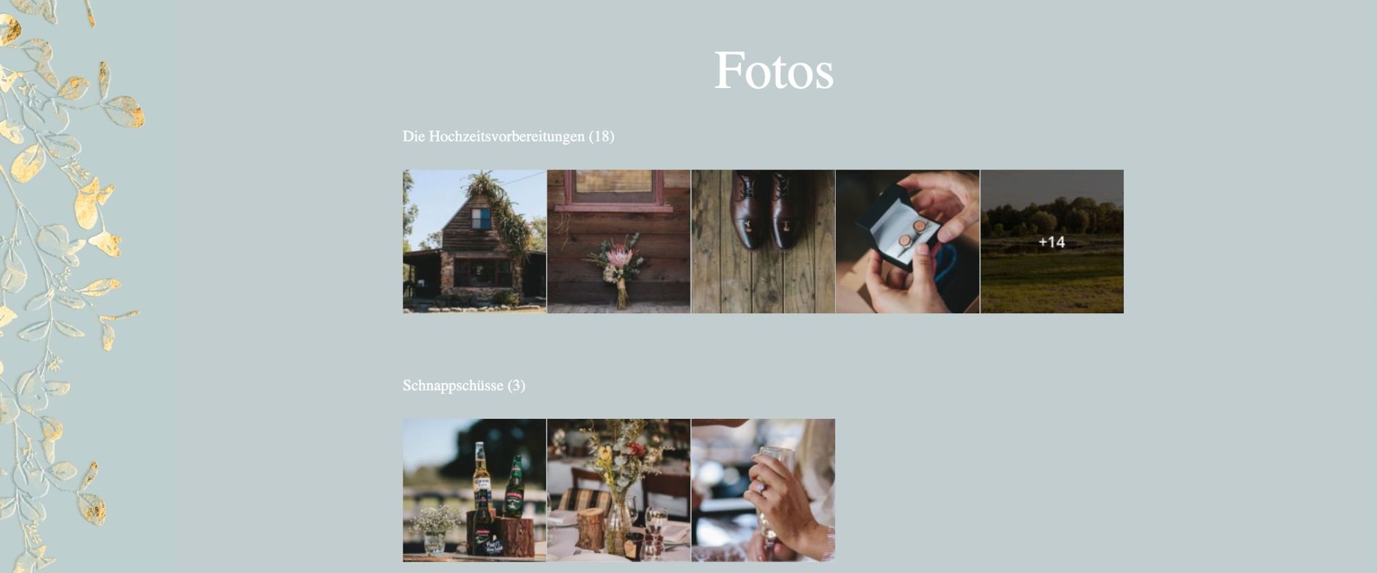 Fotos von dem Paar auf einer Hochzeitshomepage